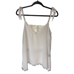 POL White Lace Trim Cami Tank Top with Tie Straps‎ – Size S
